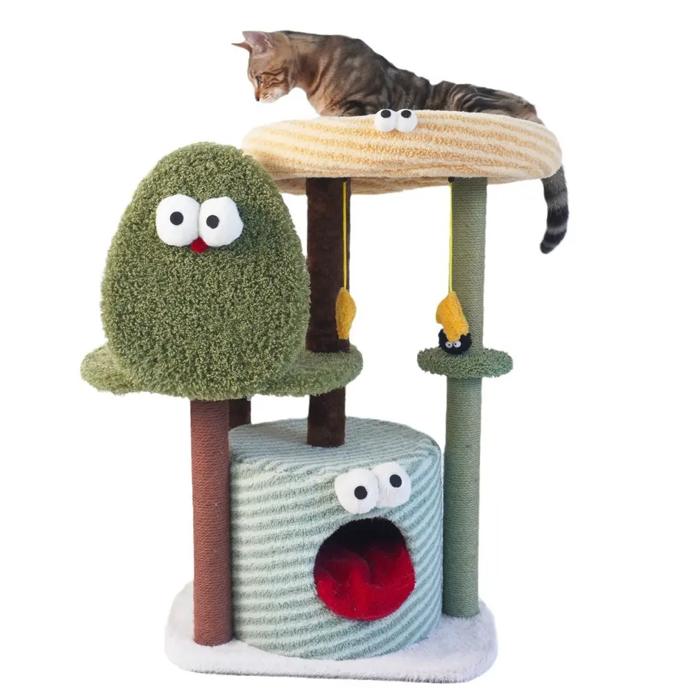 Character cat tree on white background