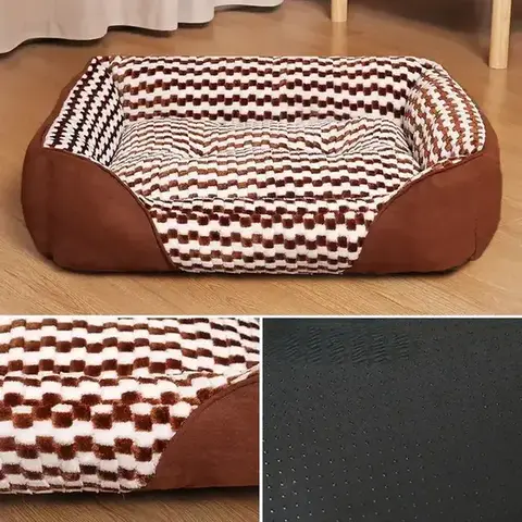 Checkered plush, suede-style side and anti-slip base details