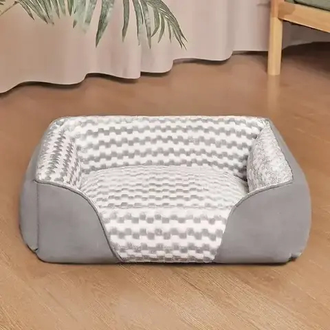 Light grey checkered bolster pet bed