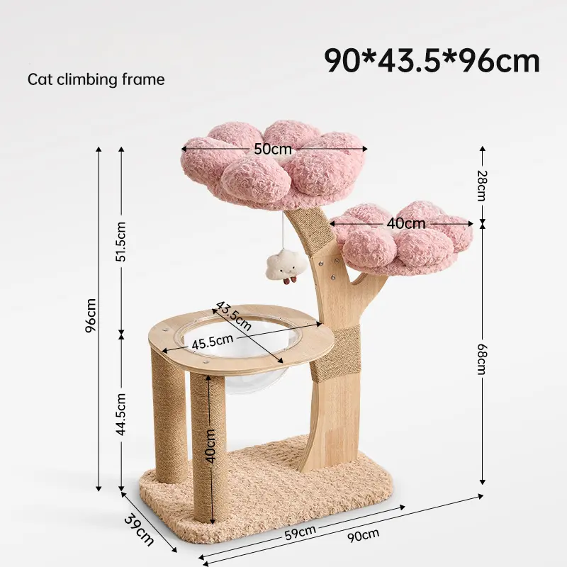 Pink flower cat tree with clear bubble bed