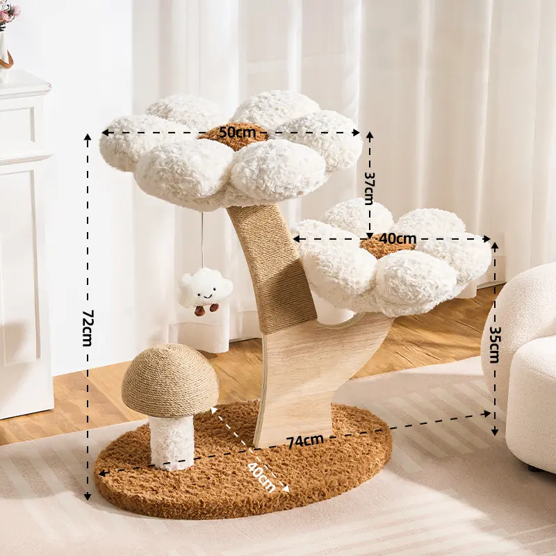 Two-level white flower cat tree