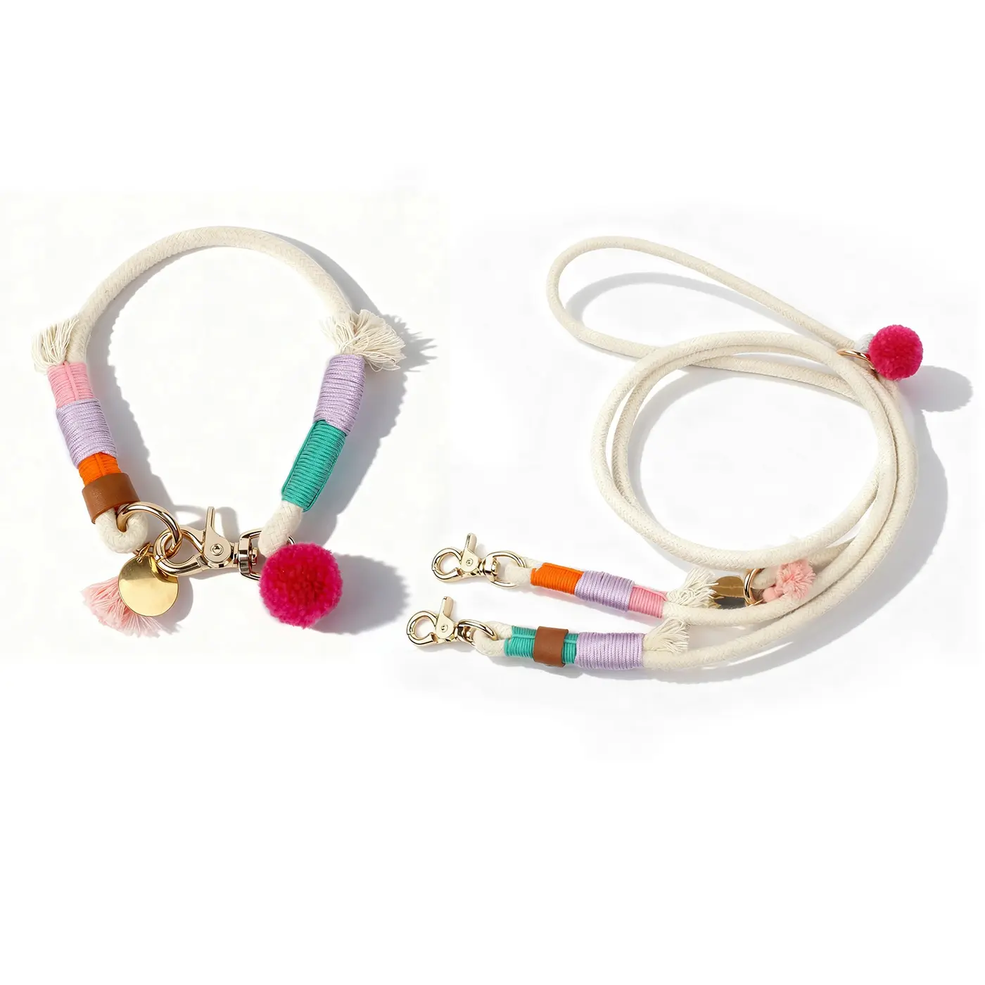 Color-wrapped rope collar and leash set
