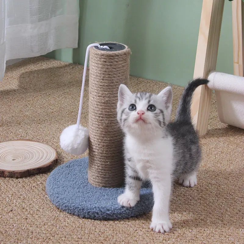 Compact sisal scratching post with kitten