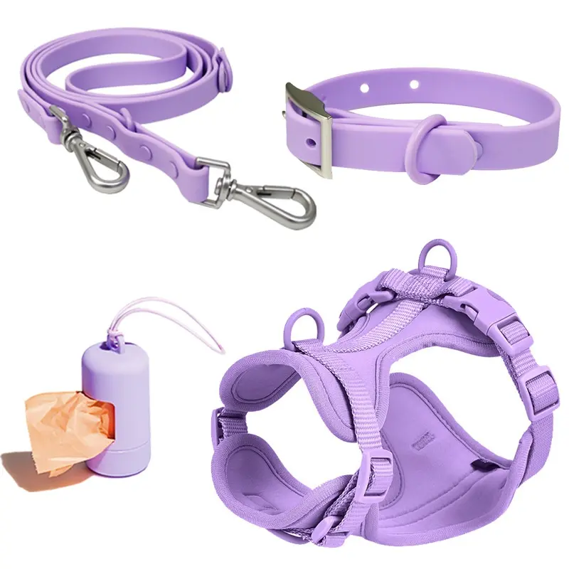 Purple coordinated pet walking set