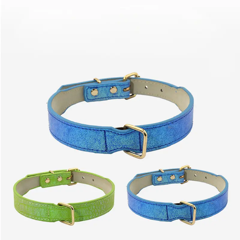Blue and green shiny crocodile-texture collars