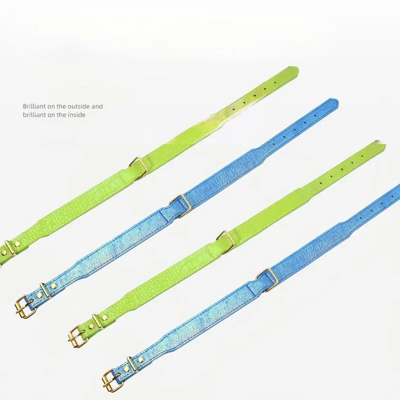 Full-length blue and green collar straps