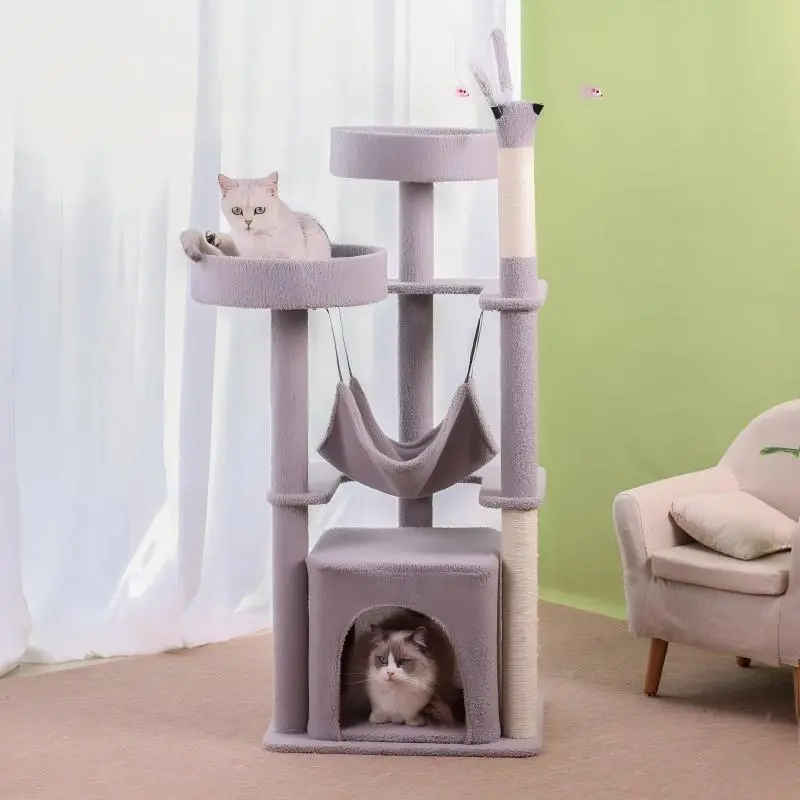 Grey multi-level hammock cat tree
