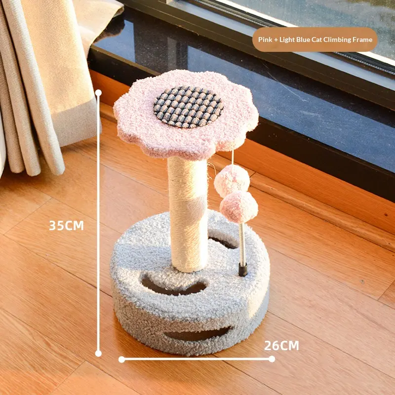 Pink and light-blue interactive flower scratching post dimensions