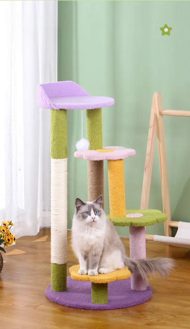 Pastel flower platform cat tree with cat