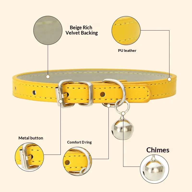 PU leather, velvet backing, buckle, D-ring and bell details