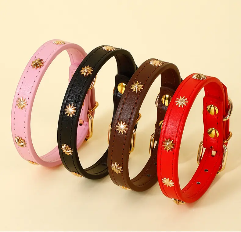 Pink, black, brown and red star-rivet collar range