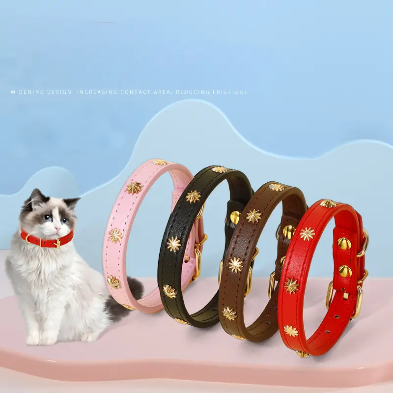 Star-rivet PU pet collars in four colors