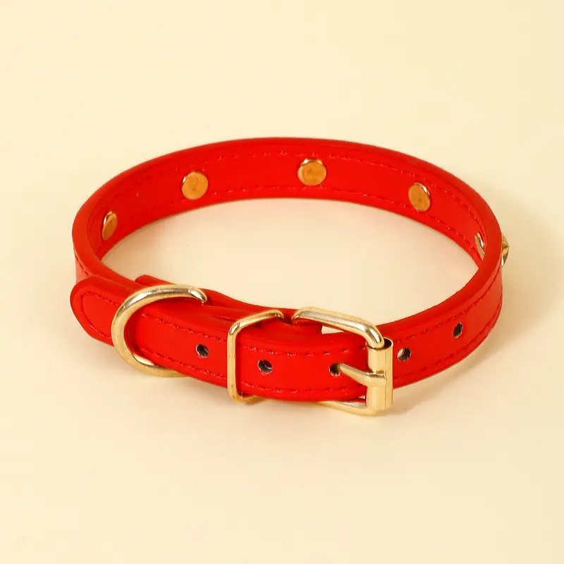 Red star-rivet PU pet collar