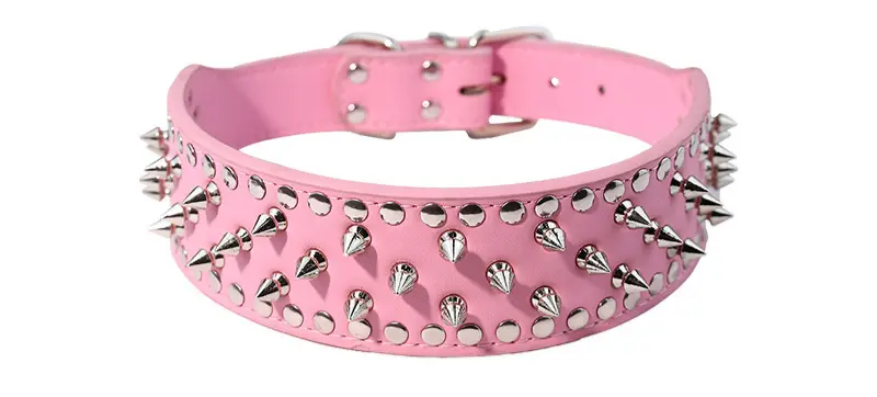 Pink wide studded spike collar
